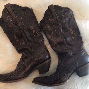 Women's Corral Boots Brown Lizard Inlay - Size 9.5